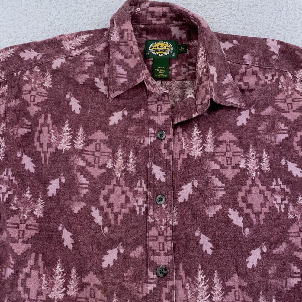 Cabelas Shirt Womens Large Purple Aztec Tree Leaf Print Button‎ Up Long Sleeve